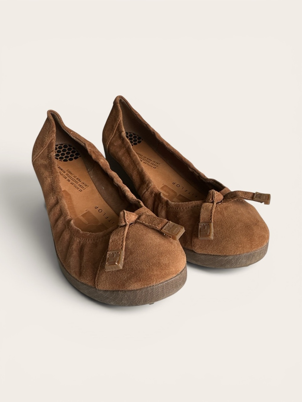 Fitflop Brown Suede Ballet Flats with Bow Accent